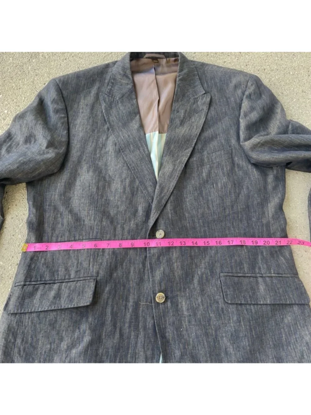 Kroon Sports Coat Blazer 100% Linen Navy Gold Striped Lining Mens 44R Summer